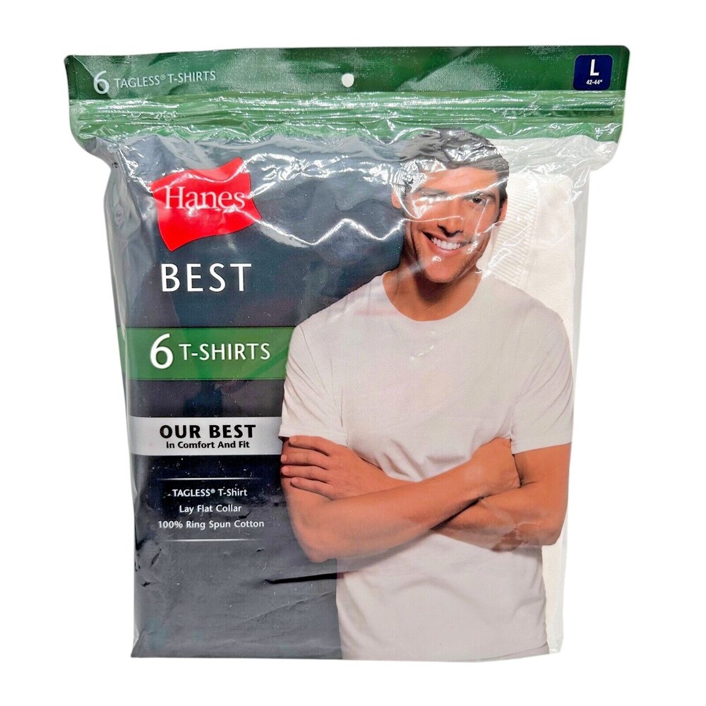 NEW Hanes Best Tagless T-Shirt 6Pk Large White 2013